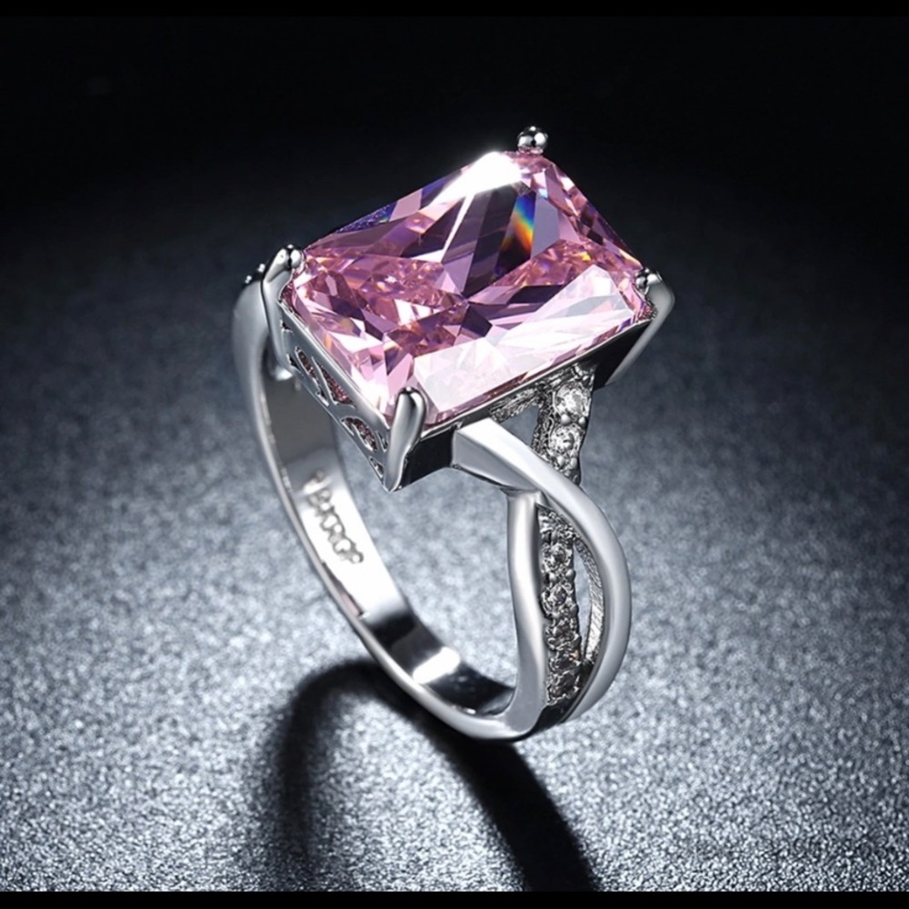 ring with pink Crystals 925 sterling s 8